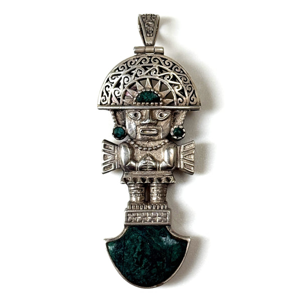 Large Silver and Amazonite Peruvian “Tumi” Pendant