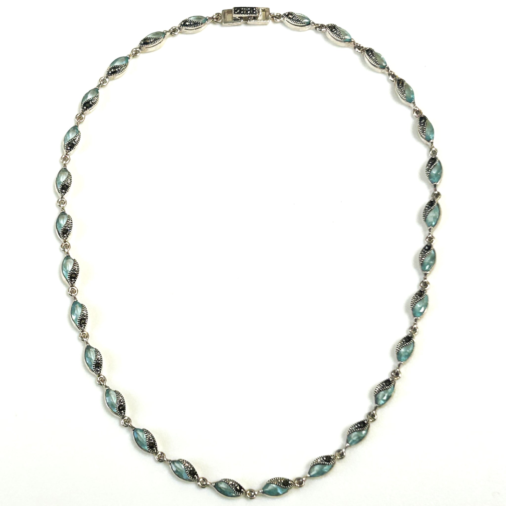 Sterling Silver, Aquamarine and Marcasite Necklace