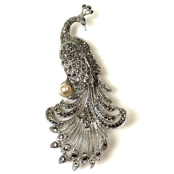 Large Vintage Marcasite “Peacock” Brooch