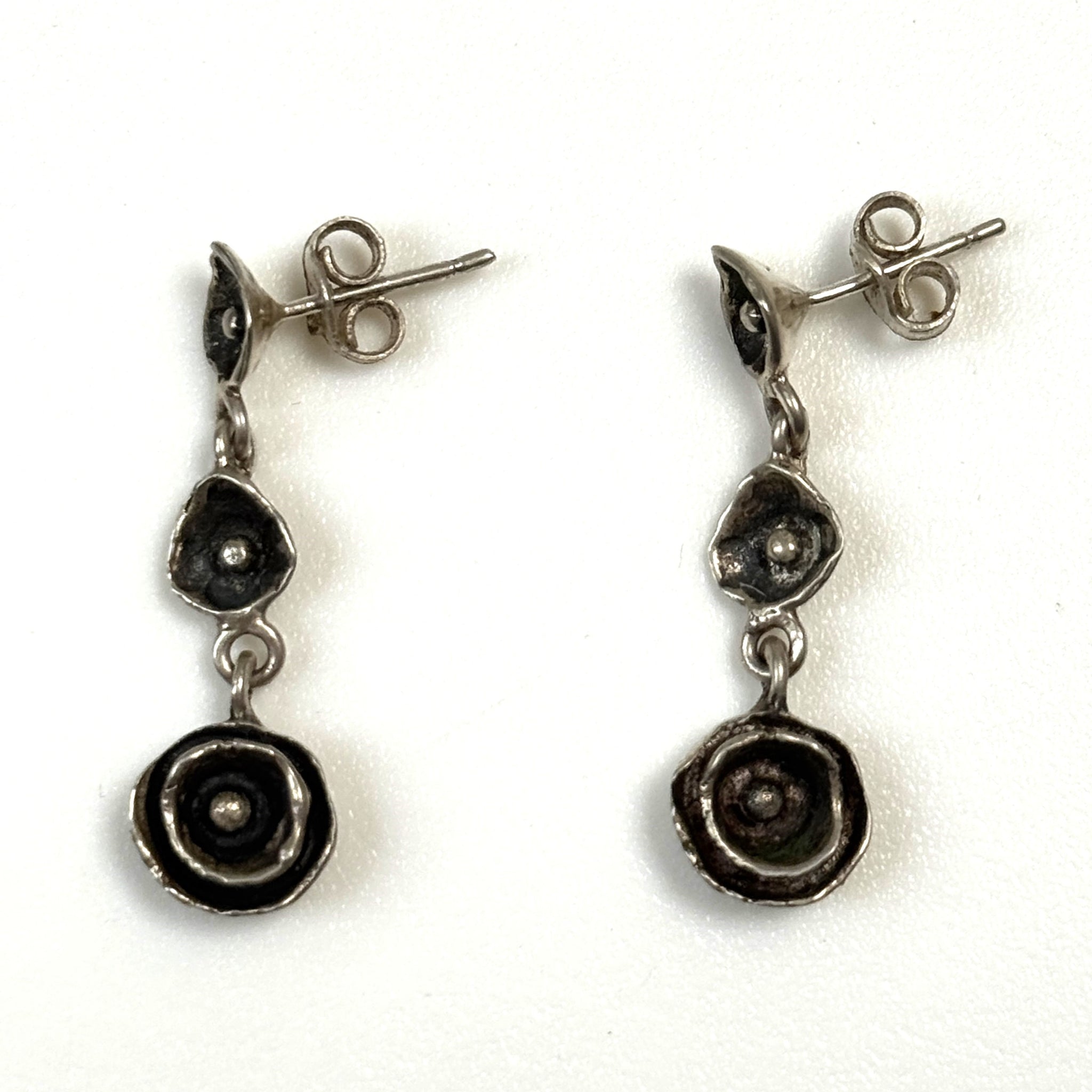 Vintage Sterling Silver “Poppy Flower” Drop Earrings