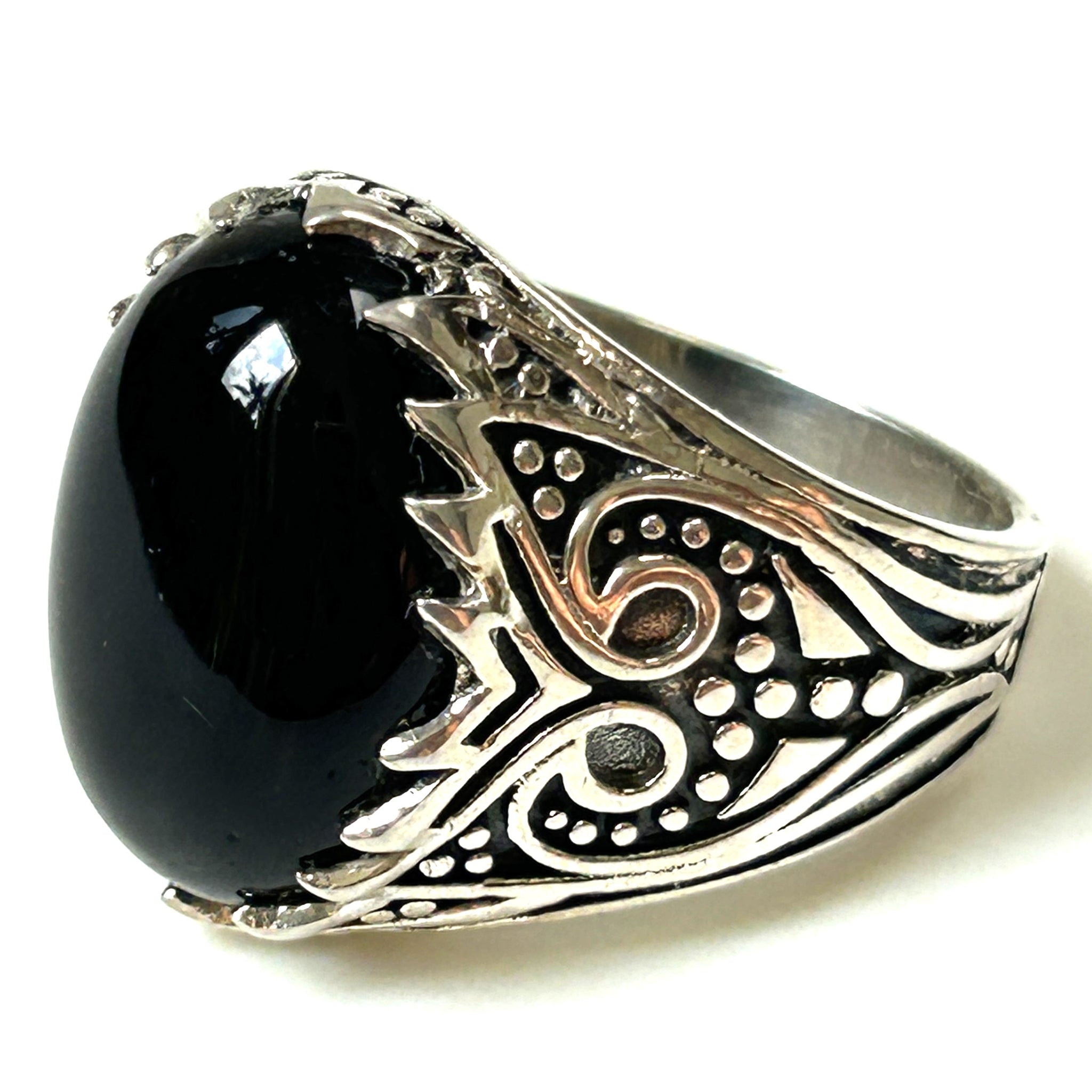 Decorative Sterling Silver and Onyx Ring