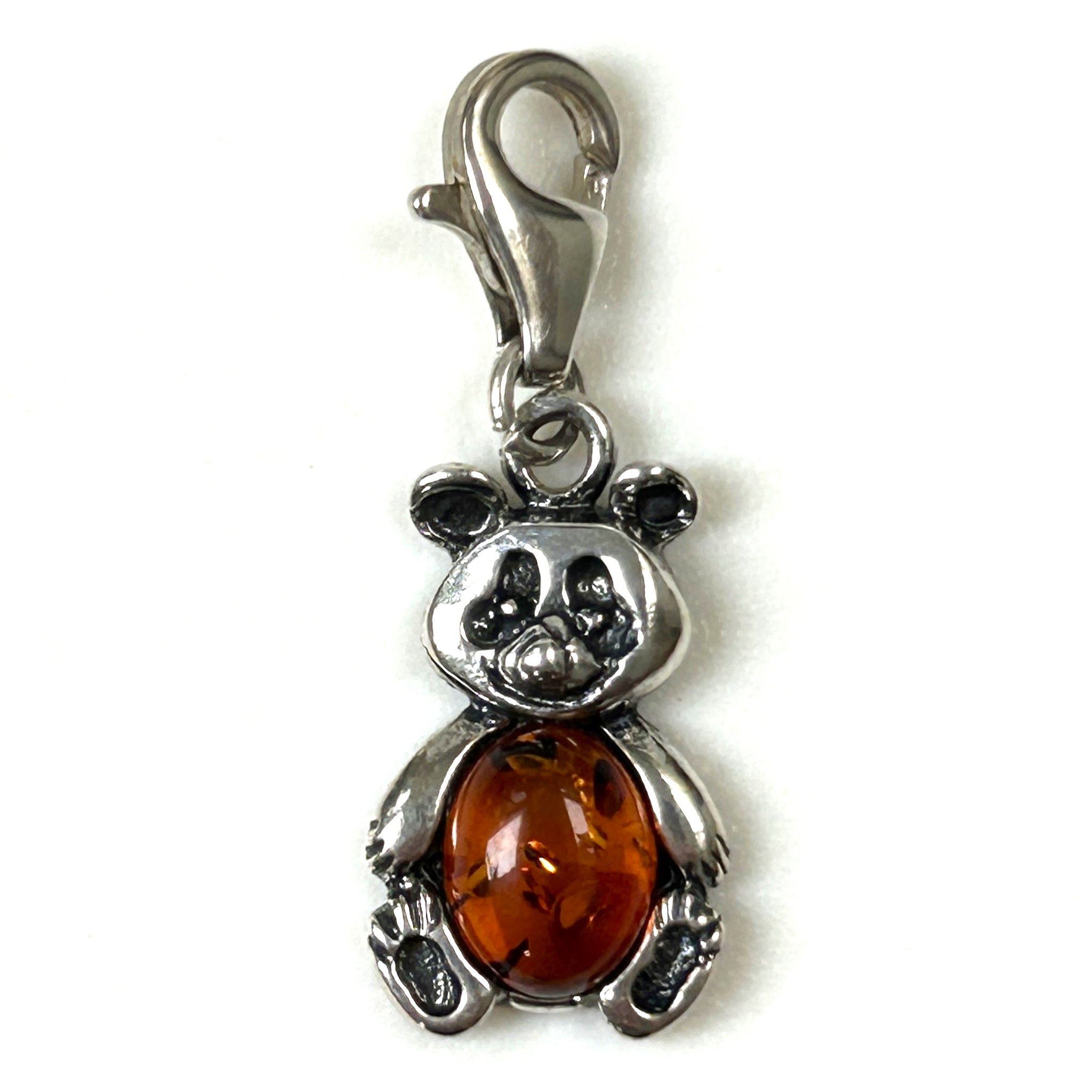Miniature Sterling Silver and Amber “Panda” Charm Pendant