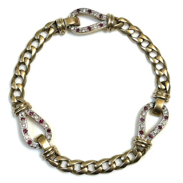 Vintage 9ct Gold Diamond and Ruby Bracelet