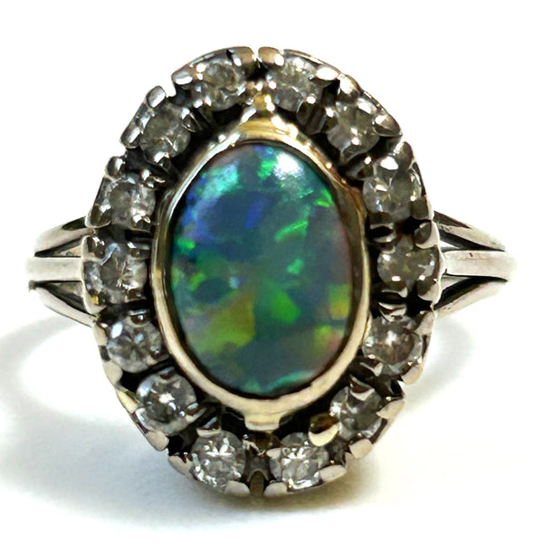 Vintage 18ct White Gold, Opal and Diamond Ring