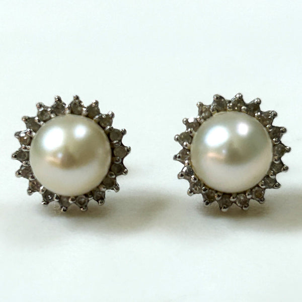 14ct White Gold, Diamond and Pearl Stud Earrings