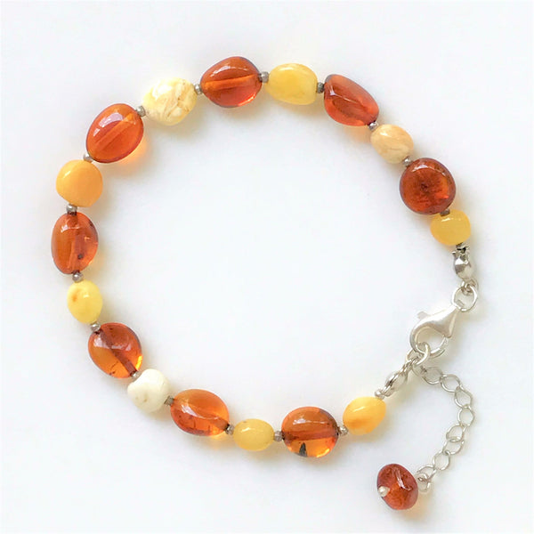Silver and Amber Bead Bracelet