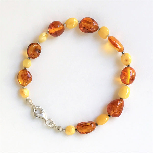Amber and Sterling Silver Bead Bracelet