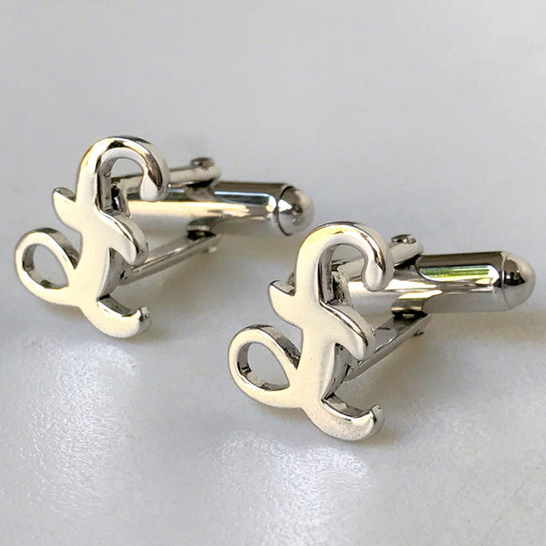 British Pound Symbol Sterling Silver Cufflinks