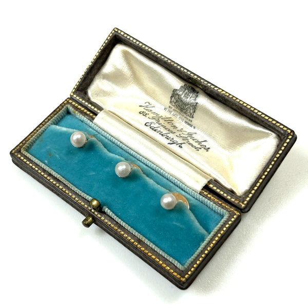 14ct Yellow Gold and Pearl Dress Studs in Original Maker’s Box