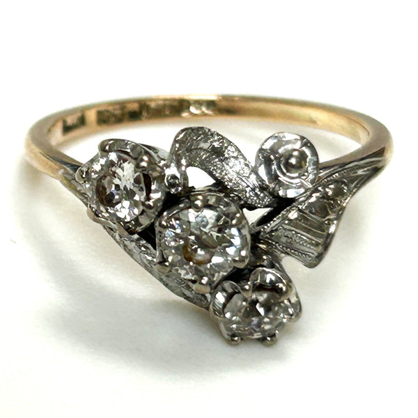 Vintage 18ct White Gold, 9ct Yellow Gold and Diamond Ring