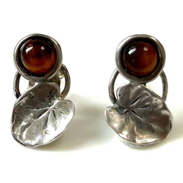 Sterling Silver and Amber Stud Earrings
