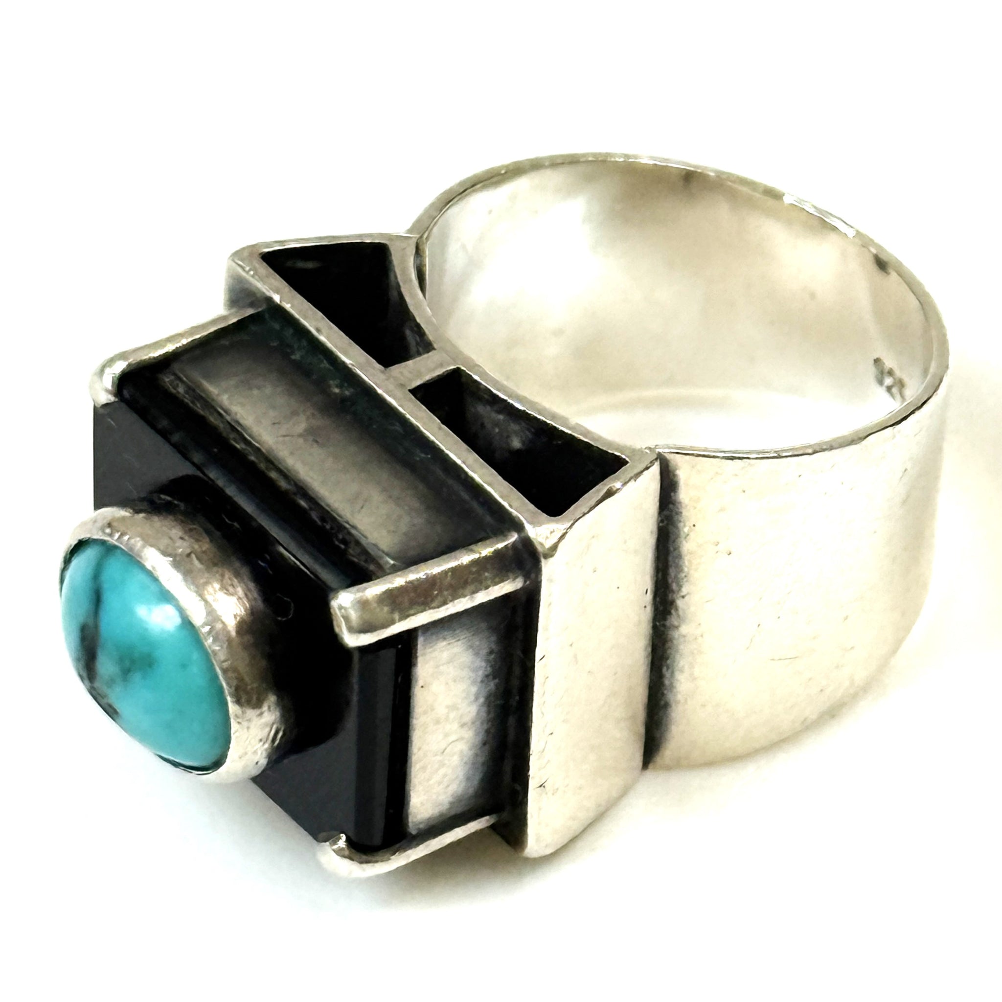 Margaret Richardson Silver, Turquoise and Onyx Ring