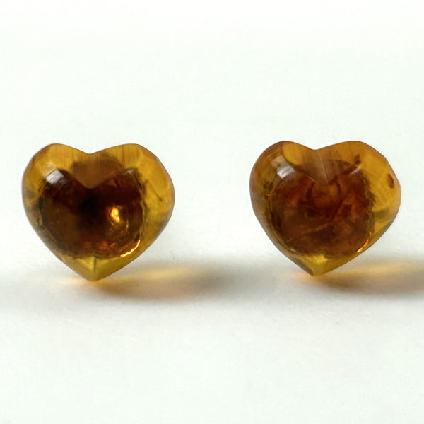 Small Sterling Silver and Amber “Heart” Stud Earrings