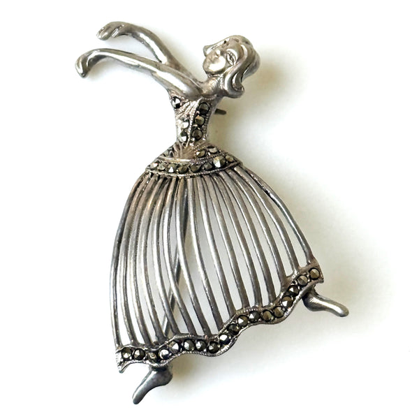 Vintage Sterling Silver and Marcasite “Dancer” Brooch