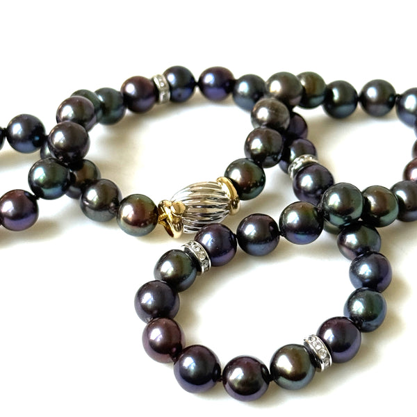 18ct Gold, Crystal and Black Pearl Necklace