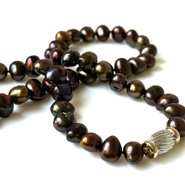 14ct Gold and Baroque Bronze Pearl Necklace