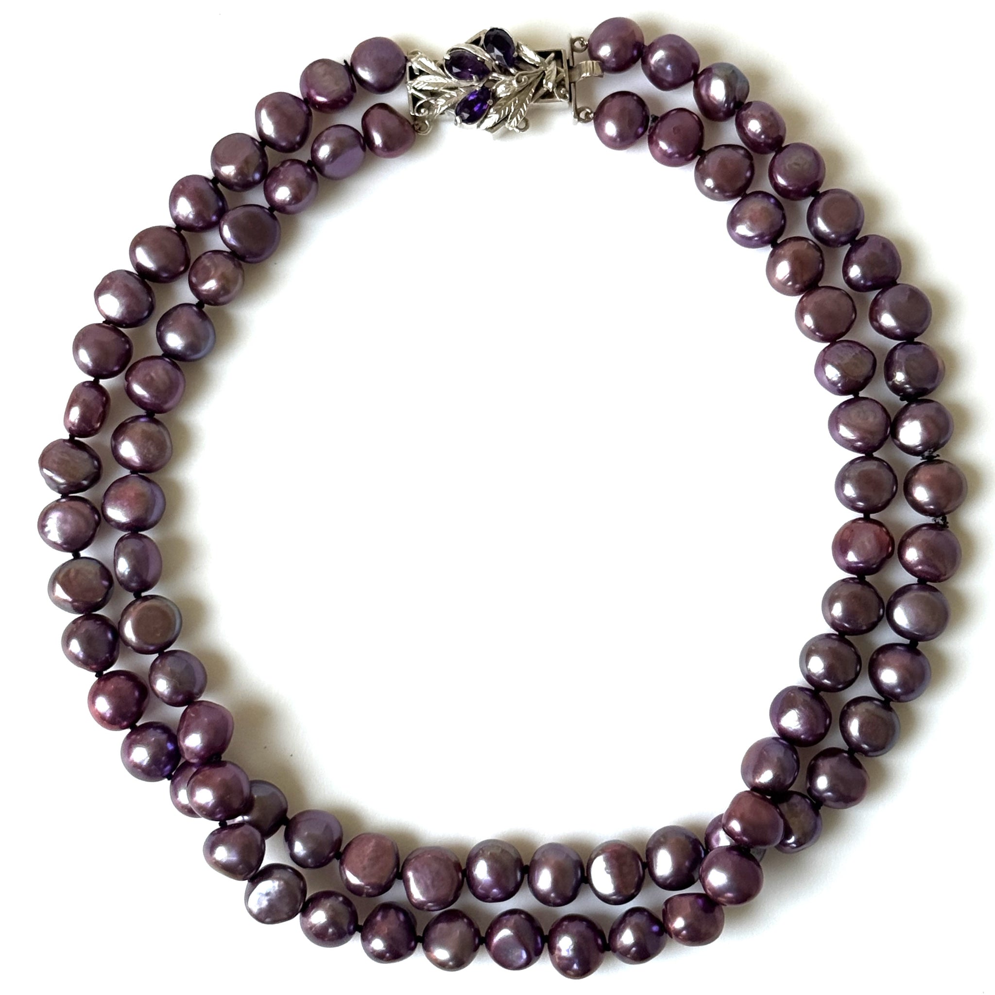 Vintage Silver, Amethyst and Pearl Double-Strand Necklace
