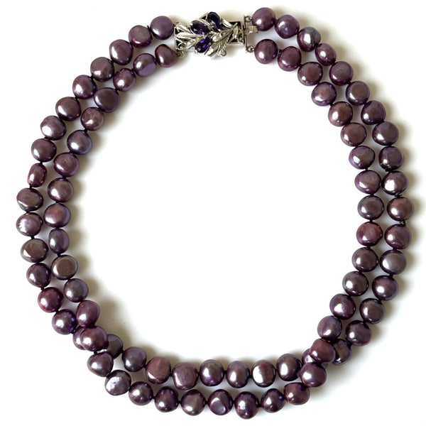 Vintage Silver, Amethyst and Pearl Double-Strand Necklace