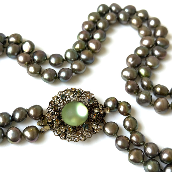 Vintage Double-Strand Bronzed Pearl Necklace