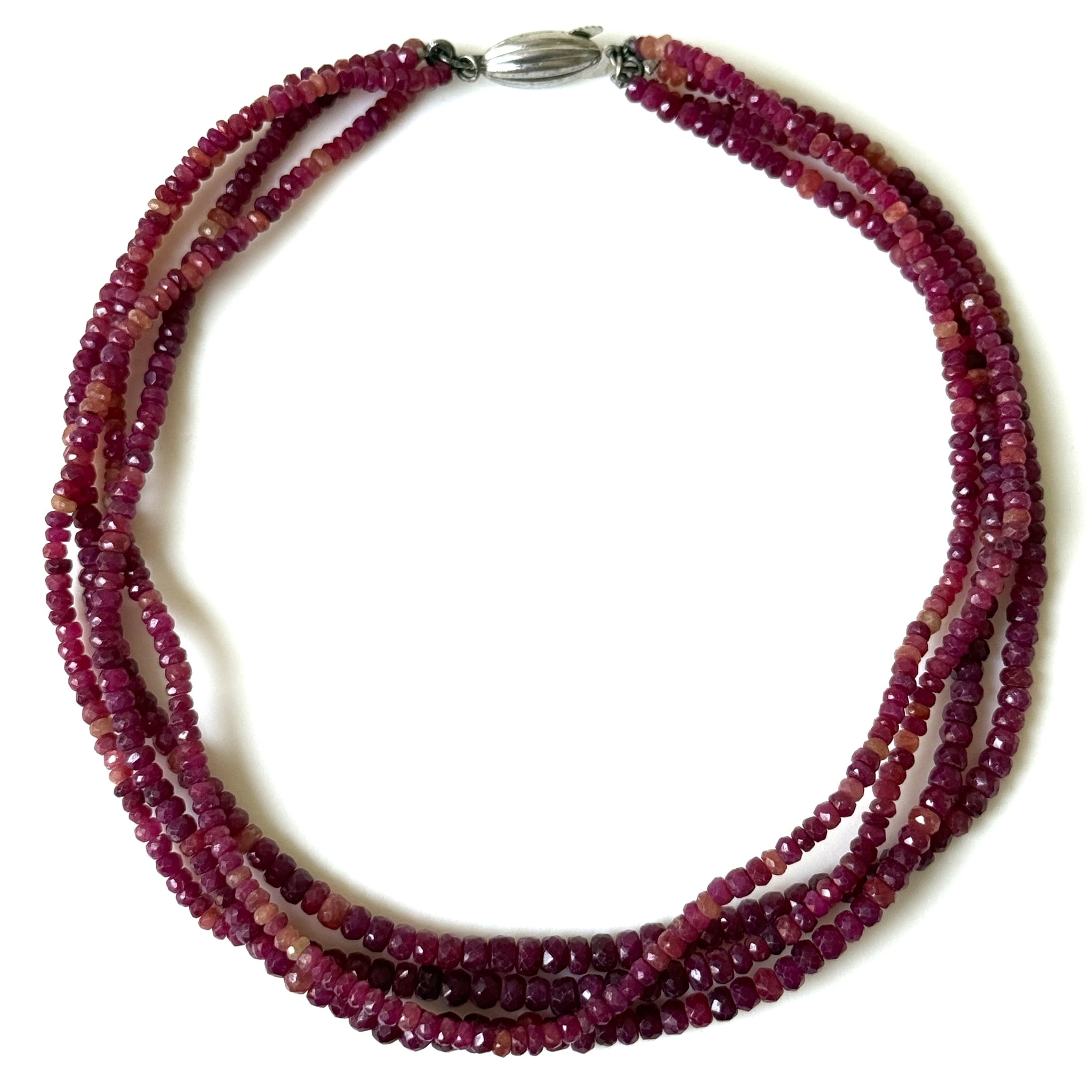 Vintage Sterling Silver and Four-strand Ruby Princess Necklace