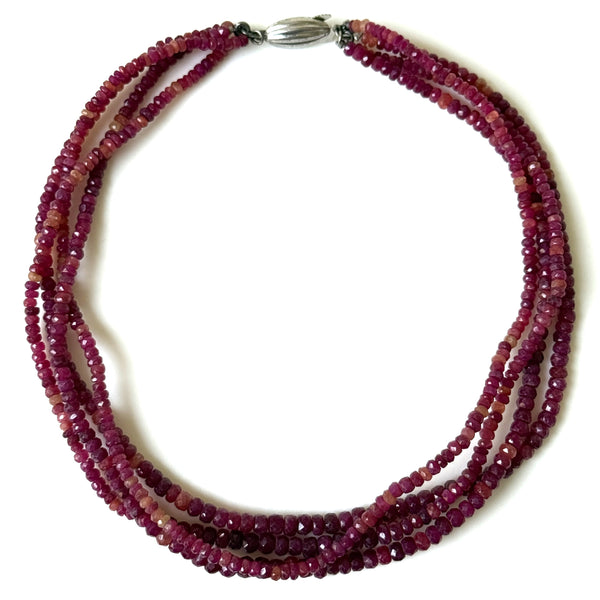 Vintage Sterling Silver and Four-strand Ruby Princess Necklace