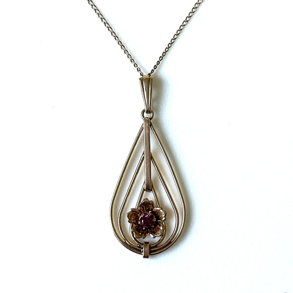 Vintage 10ct Yellow Gold and Ruby Pendant Necklace