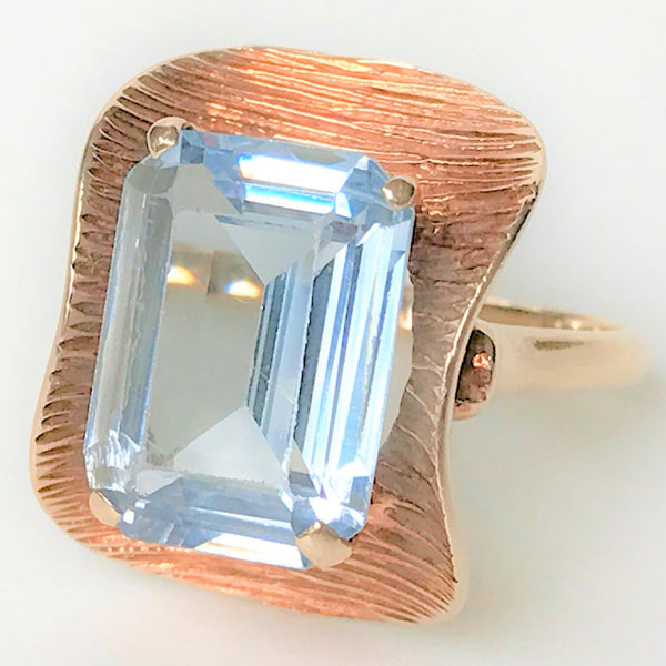 Modernist 9ct Rose Gold and Blue Spinel Ring
