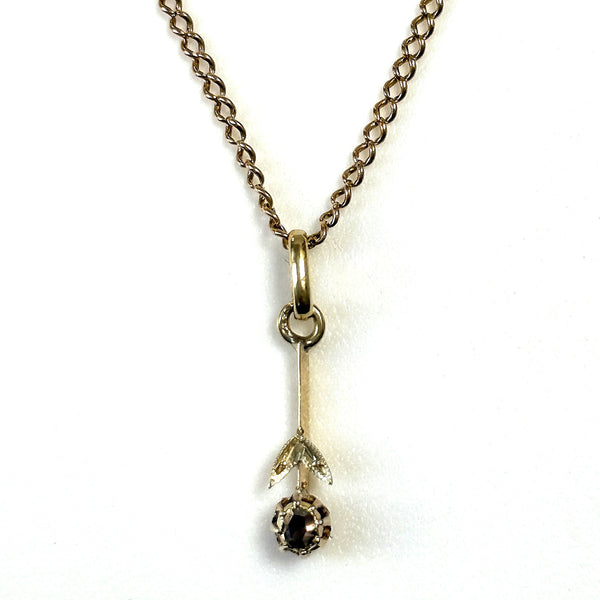Petite Antique 14ct Yellow Gold and Diamond Pendant Necklace
