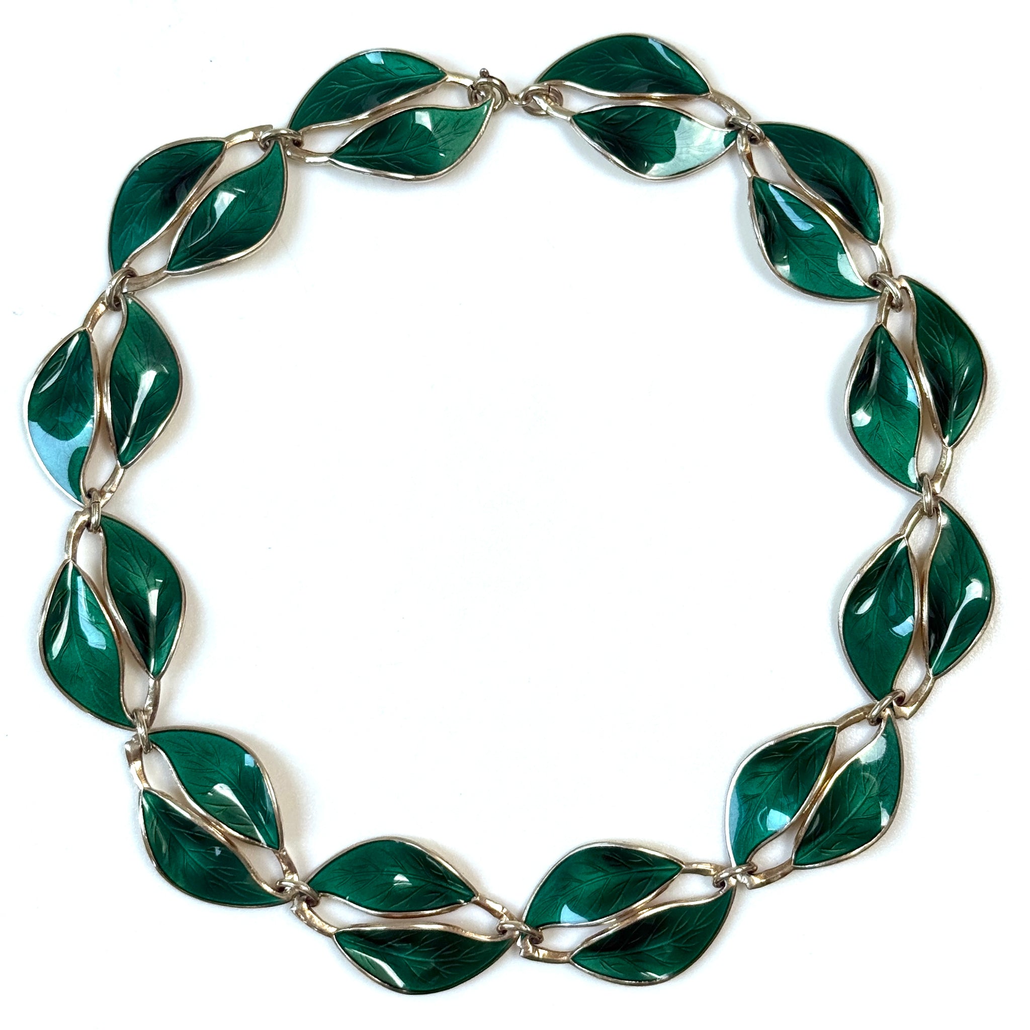 Vintage David-Andersen Willy Winnaess Green Enamel Silver Necklace
