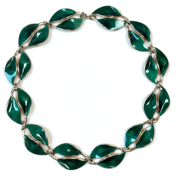 Vintage David-Andersen Willy Winnaess Green Enamel Silver Necklace