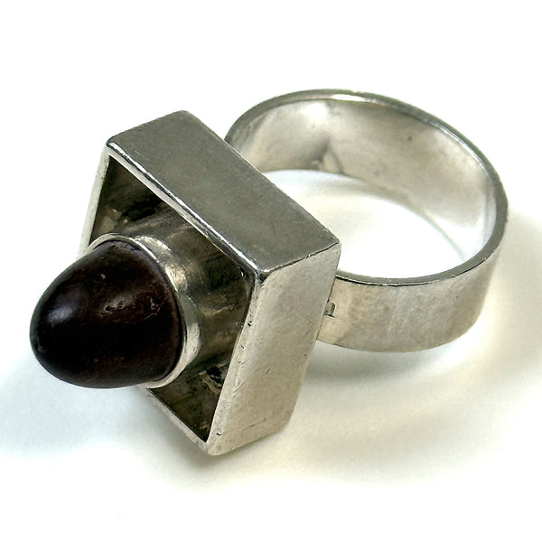 Mid-Century Danish Silver and Amber Niels Erik From Ring