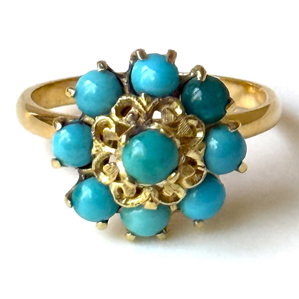 Vintage 18ct Yellow Gold and Turquoise Dress Ring