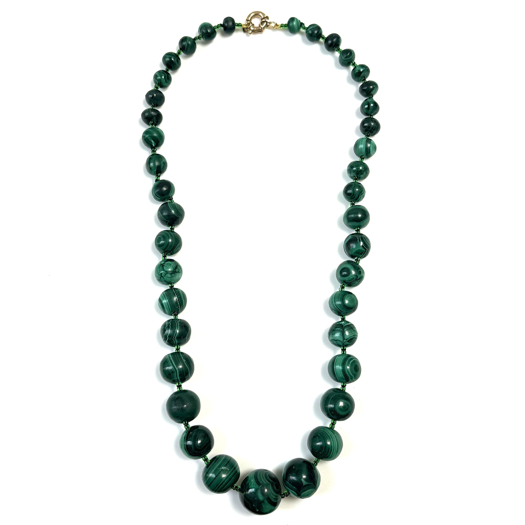 Vintage 9ct Gold and Malachite Bead Necklace