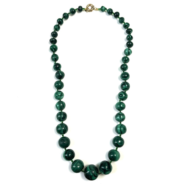 Vintage 9ct Gold and Malachite Bead Necklace