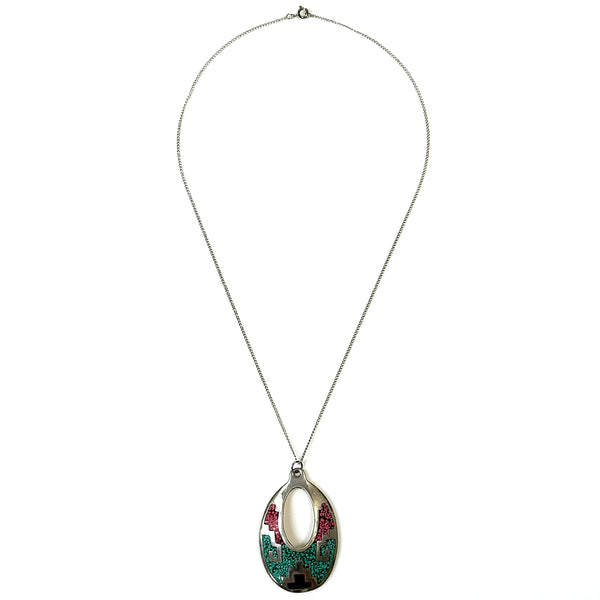 Enamel, Alpaca and Silver Mexican Pendant Necklace