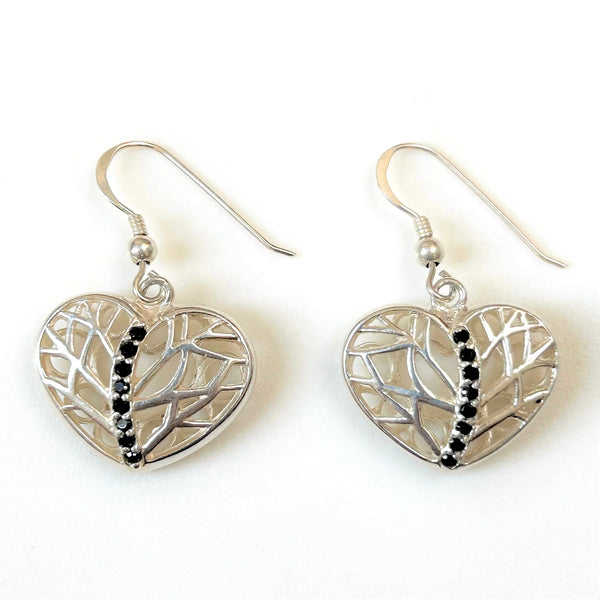 Sterling Silver and Cubic Zirconia “Heart” Drop Earrings