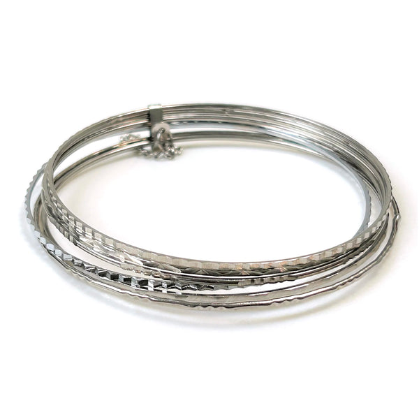 Vintage White Metal Multi-Bangle Bracelet