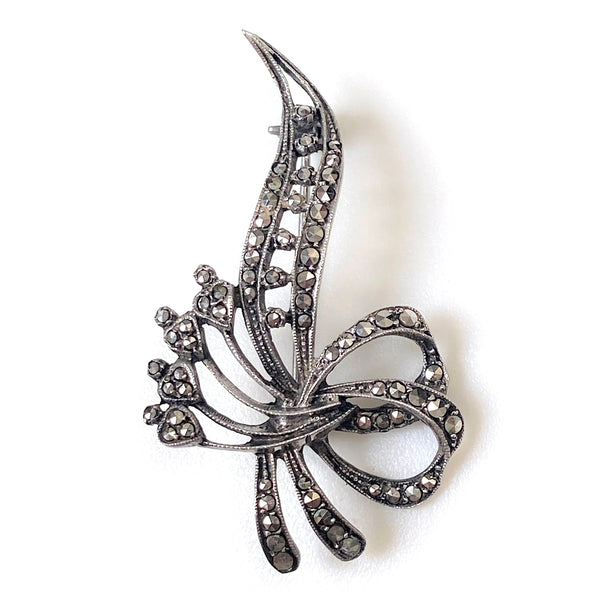 Vintage Silver and Marcasite Flower Spray Brooch