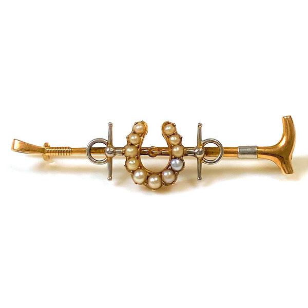 Antique 15ct Two-Colour Gold and Pearl Bar-Brooch