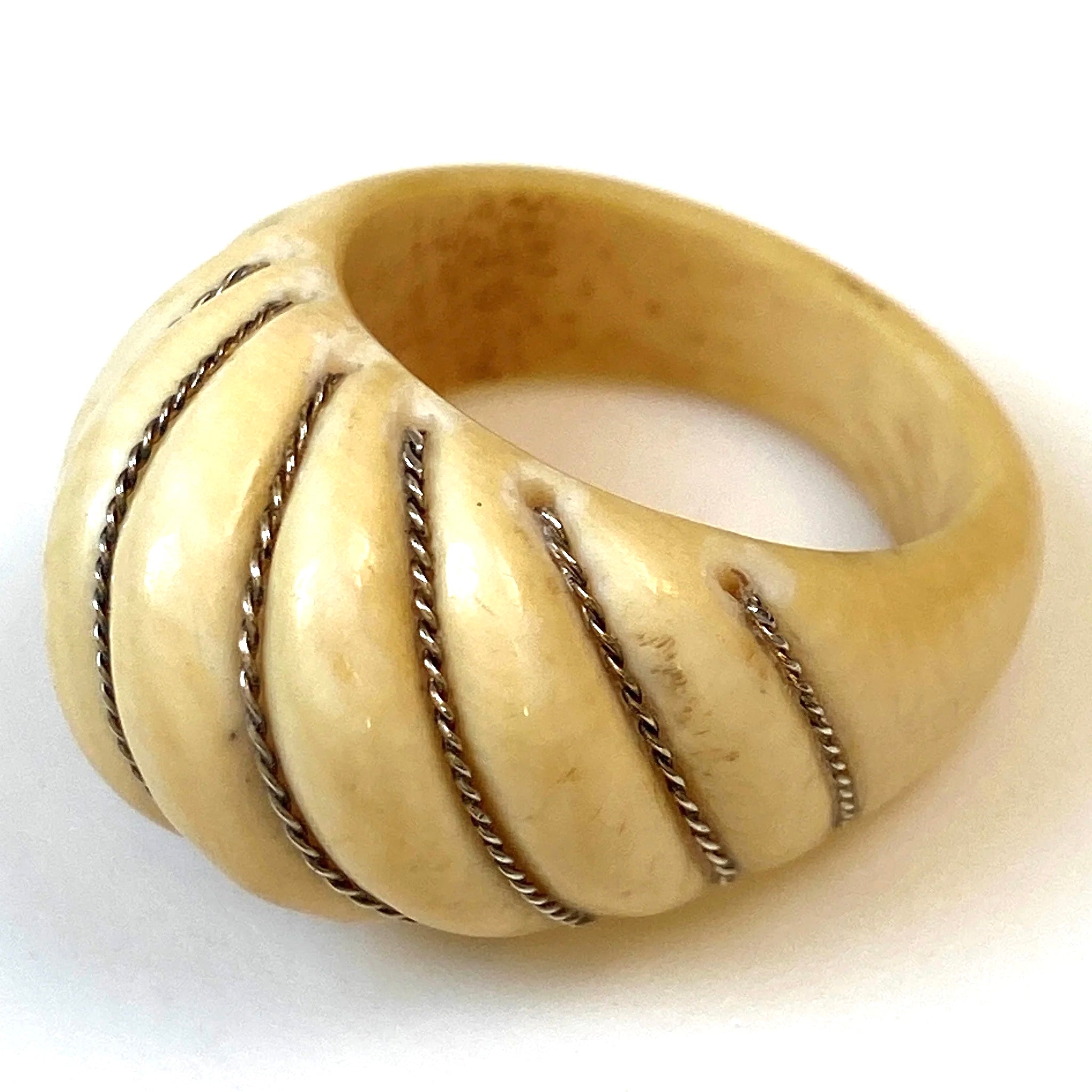 Vintage Carved Ring with Silver Detail