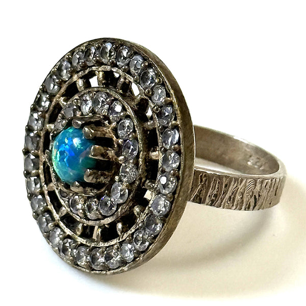 Sterling Silver, Opal and Cubic Zirconia Dress Ring