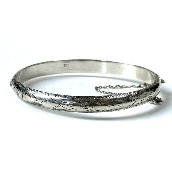 Vintage Sterling Silver Hinged Bangle Bracelet