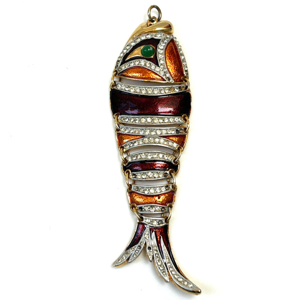 Large Goldtone, Resin and Crystal “Fish” Pendant
