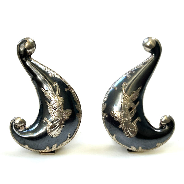 Vintage Silver Clip-on Earrings made in Siam