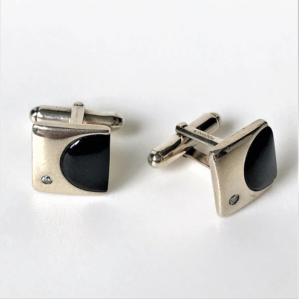 Sterling Silver, Onyx and Cubic Zirconia Cufflinks