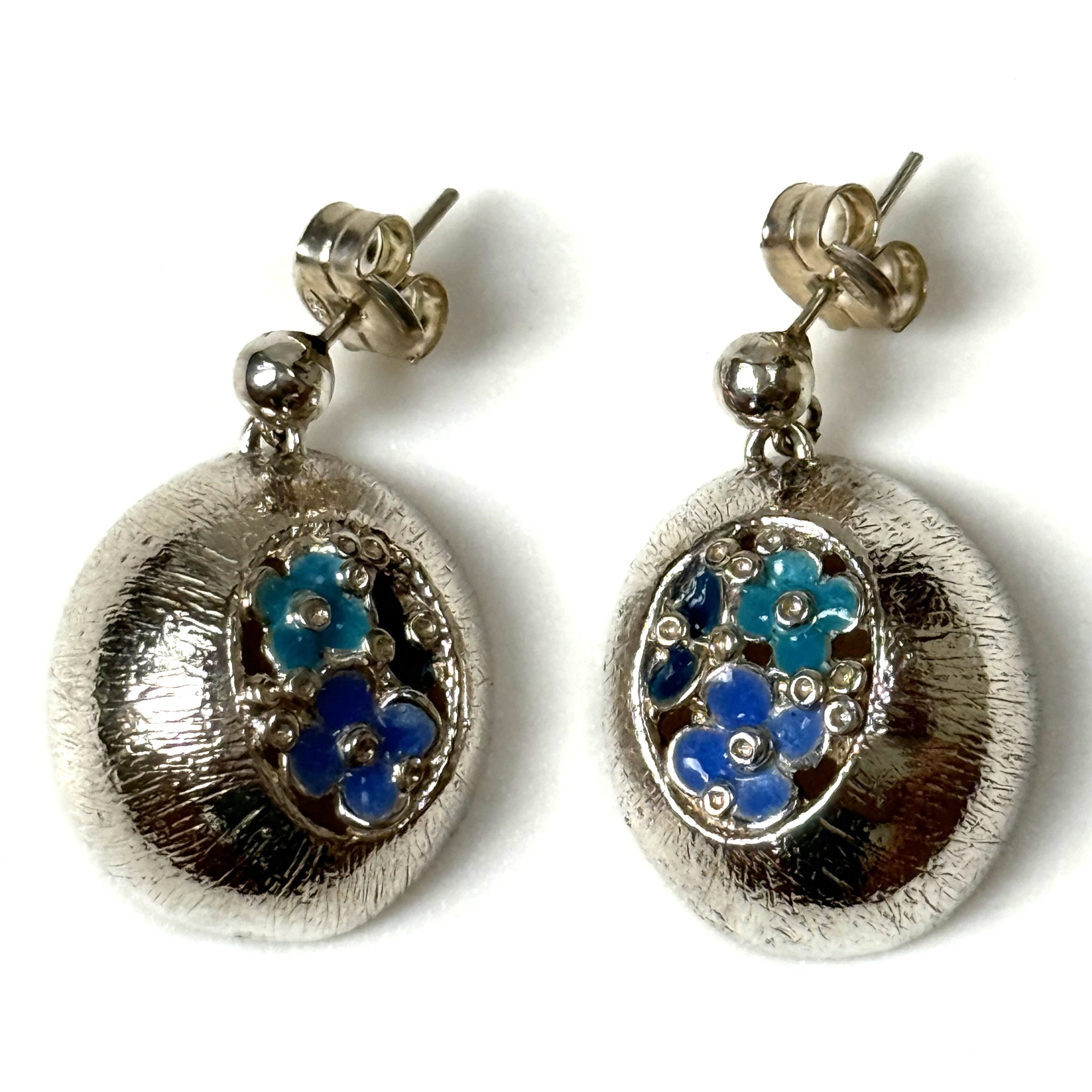 Designer Sterling Silver and Enamel Drop Earrings by Iosif