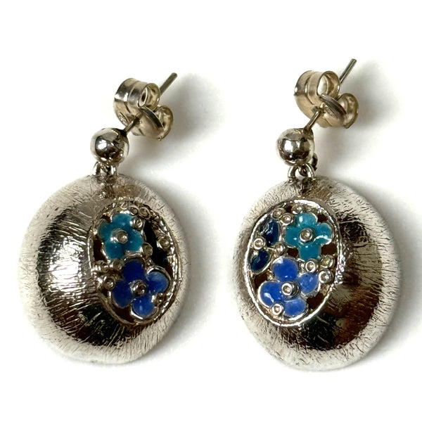 Designer Sterling Silver and Enamel Drop Earrings by Iosif