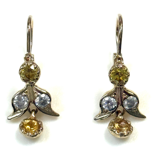 Vintage 9ct Gold, Yellow Tourmaline and Diamond Drop Earrings