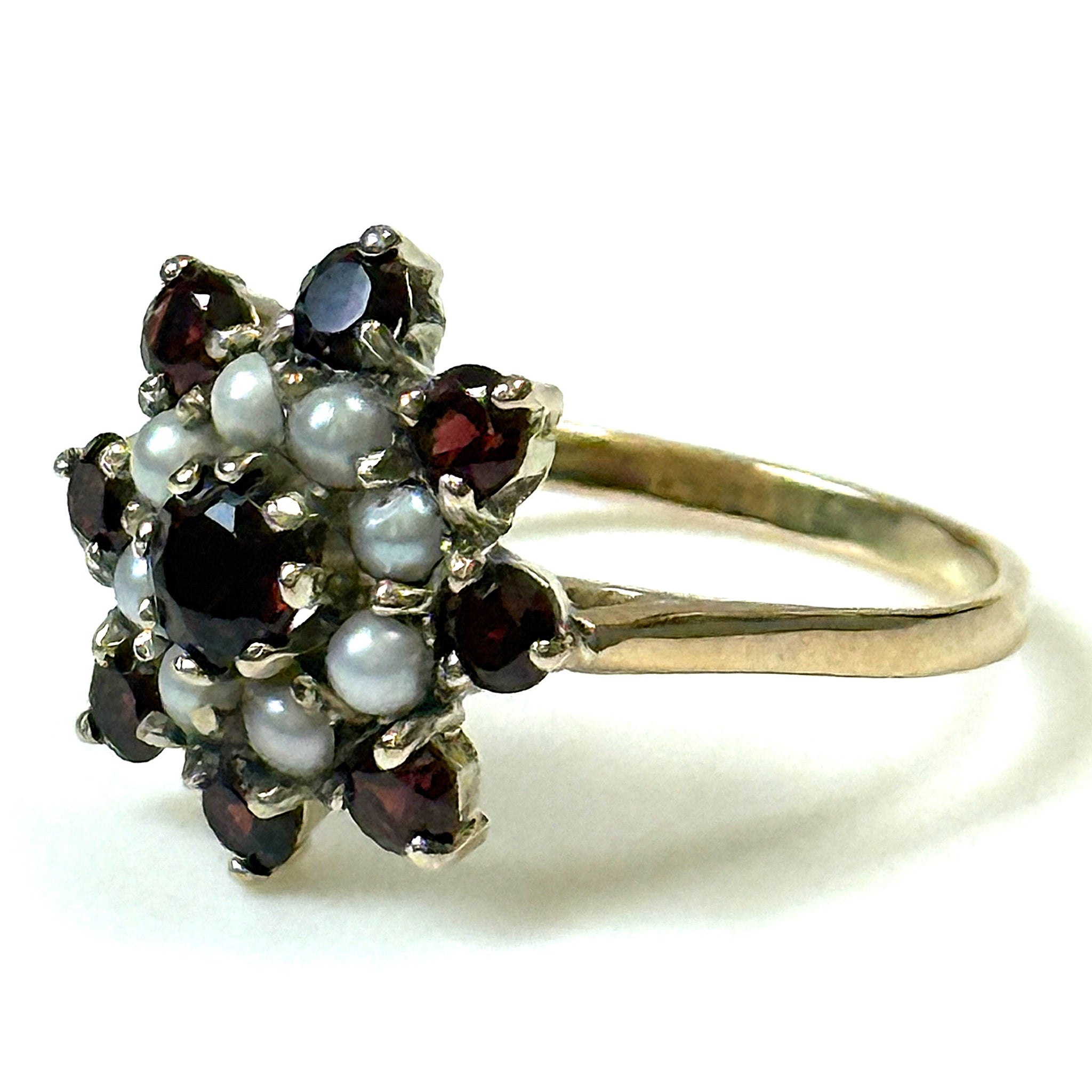 Antique 14ct Yellow Gold, Garnet and Seed Pearl Ring