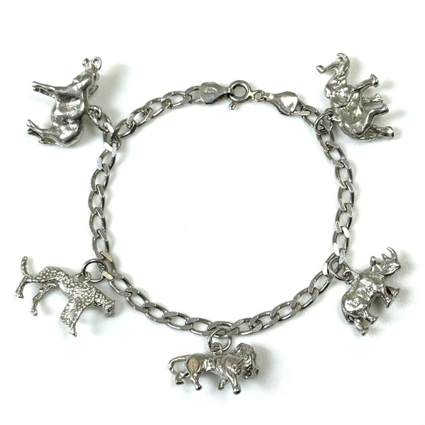 Vintage Sterling Silver African Big Five Charm Bracelet